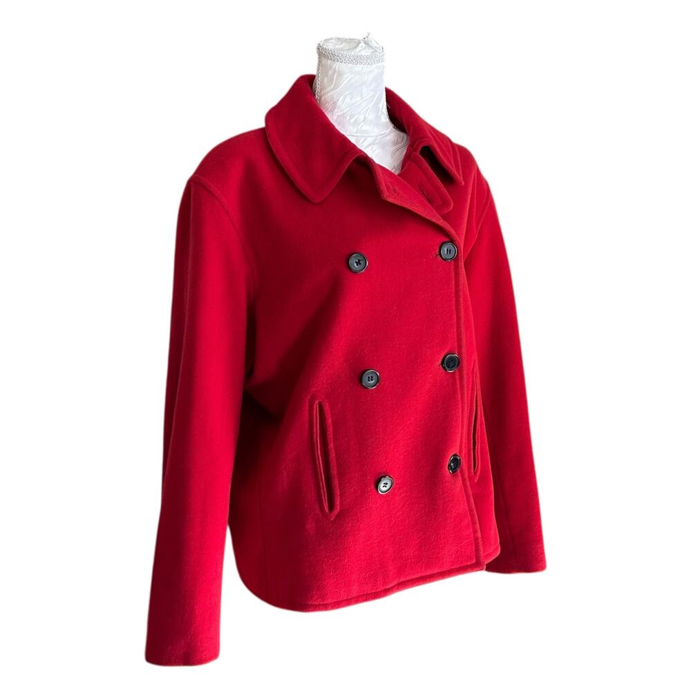 LizSport Red Wool Cashmere Pea Coat Vintage Womens Sz Large Quiet Luxury Classic - Picture 4 of 16